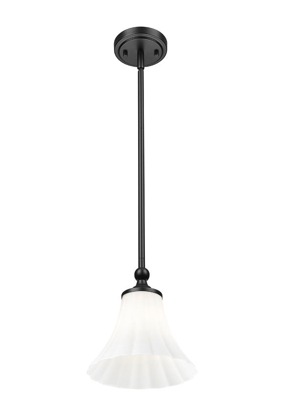 Z-Lite Fleur 8" 1-Light Matte Black Steel Frame Opal Etched Glass Shade Pendant Light
