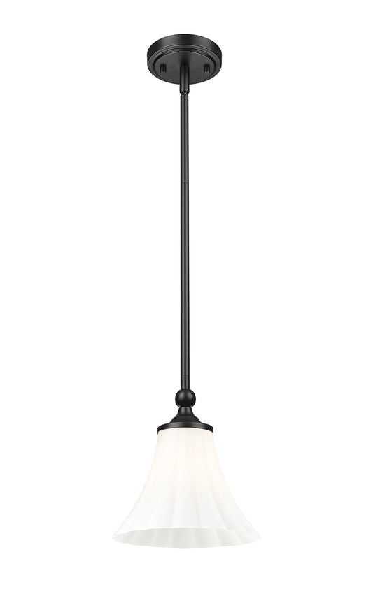 Z-Lite Fleur 8" 1-Light Matte Black Steel Frame Opal Etched Glass Shade Pendant Light