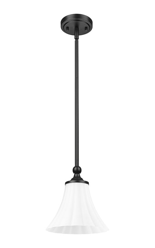 Z-Lite Fleur 8" 1-Light Matte Black Steel Frame Opal Etched Glass Shade Pendant Light