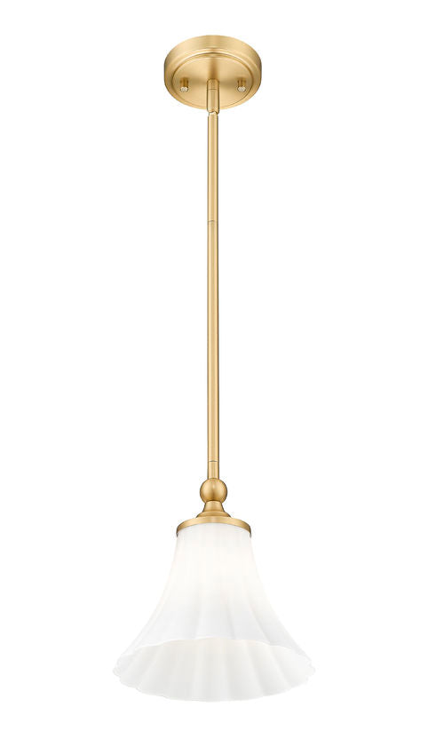 Z-Lite Fleur 8" 1-Light Modern Gold Steel Frame Opal Etched Glass Shade Pendant Light
