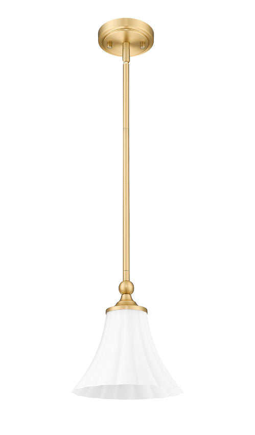 Z-Lite Fleur 8" 1-Light Modern Gold Steel Frame Opal Etched Glass Shade Pendant Light