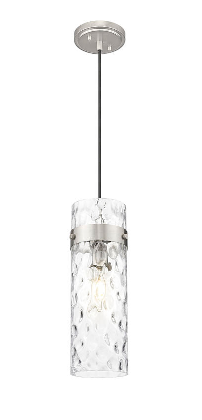Z-Lite Fontaine 1-Light Brushed Nickel Frame Clear Waterglass Glass Shade Pendant Light