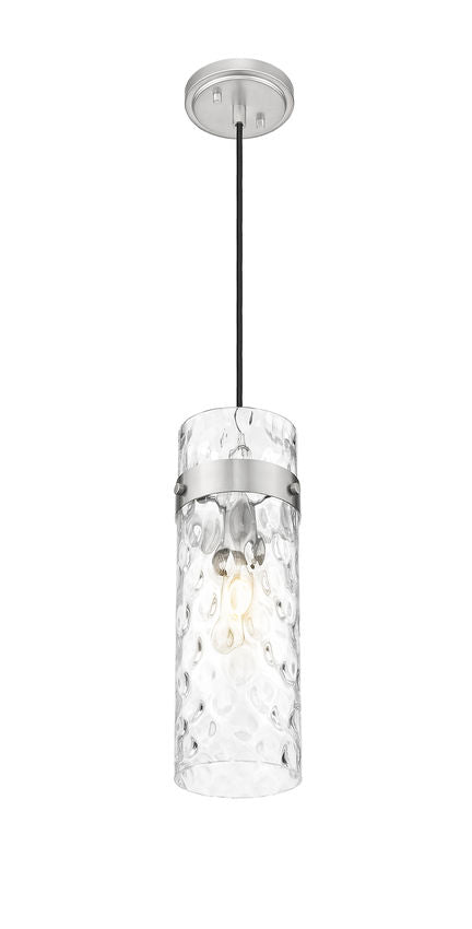Z-Lite Fontaine 1-Light Brushed Nickel Frame Clear Waterglass Glass Shade Pendant Light