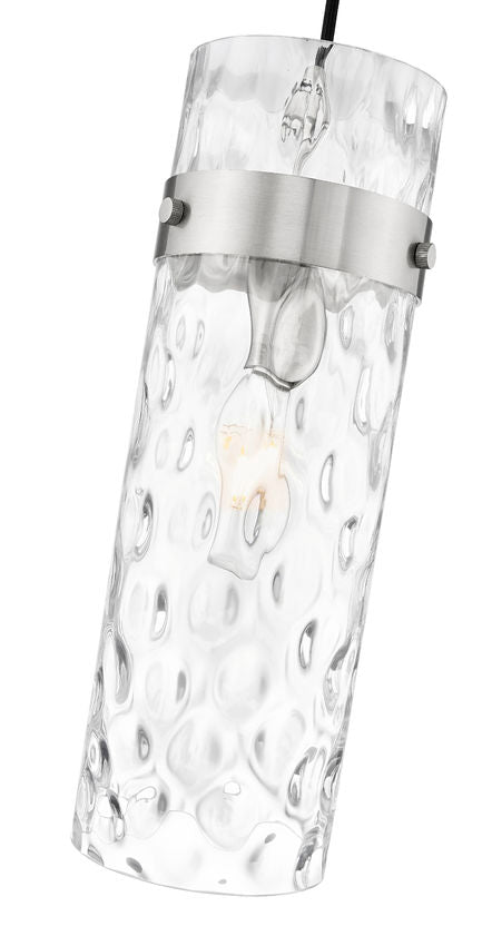 Z-Lite Fontaine 1-Light Brushed Nickel Frame Clear Waterglass Glass Shade Pendant Light