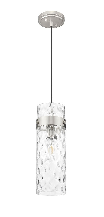 Z-Lite Fontaine 1-Light Brushed Nickel Frame Clear Waterglass Glass Shade Pendant Light