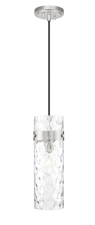 Z-Lite Fontaine 1-Light Brushed Nickel Frame Clear Waterglass Glass Shade Pendant Light