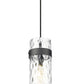 Z-Lite Fontaine 1-Light Matte Black Frame Clear Waterglass Glass Shade Pendant Light