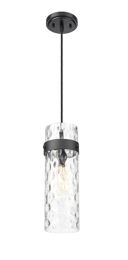 Z-Lite Fontaine 1-Light Matte Black Frame Clear Waterglass Glass Shade Pendant Light
