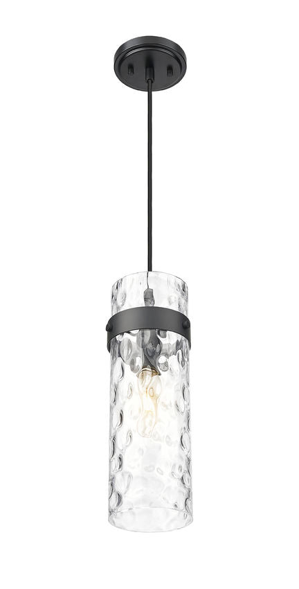 Z-Lite Fontaine 1-Light Matte Black Frame Clear Waterglass Glass Shade Pendant Light