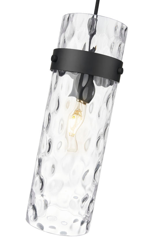 Z-Lite Fontaine 1-Light Matte Black Frame Clear Waterglass Glass Shade Pendant Light