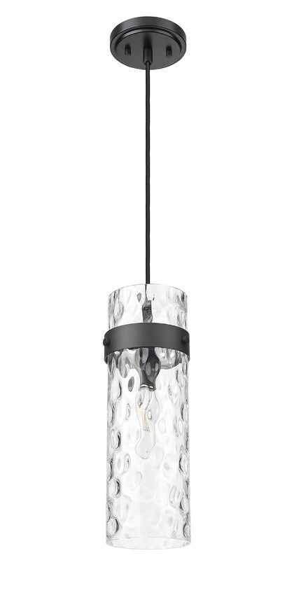Z-Lite Fontaine 1-Light Matte Black Frame Clear Waterglass Glass Shade Pendant Light