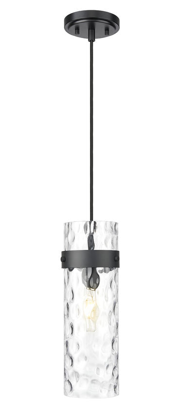 Z-Lite Fontaine 1-Light Matte Black Frame Clear Waterglass Glass Shade Pendant Light