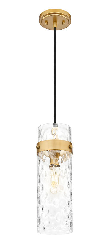 Z-Lite Fontaine 1-Light Rubbed Brass Frame Clear Waterglass Glass Shade Pendant Light