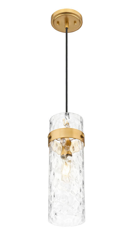 Z-Lite Fontaine 1-Light Rubbed Brass Frame Clear Waterglass Glass Shade Pendant Light