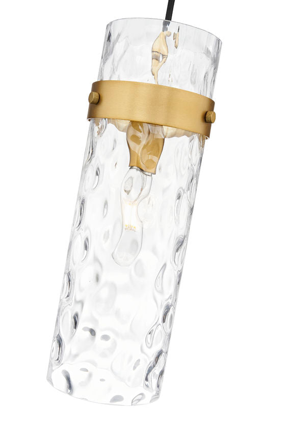 Z-Lite Fontaine 1-Light Rubbed Brass Frame Clear Waterglass Glass Shade Pendant Light