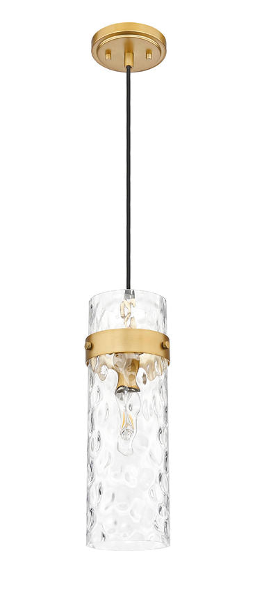 Z-Lite Fontaine 1-Light Rubbed Brass Frame Clear Waterglass Glass Shade Pendant Light