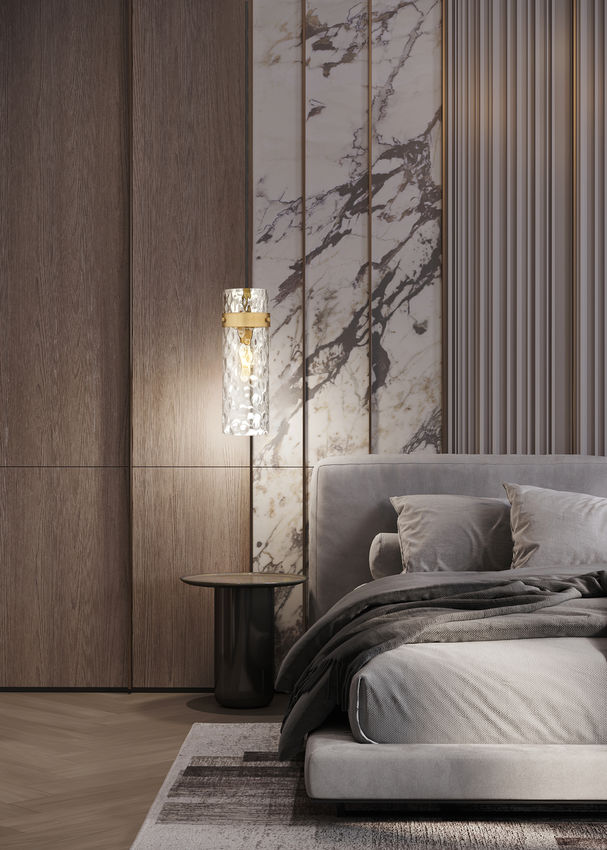 Z-Lite Fontaine 1-Light Rubbed Brass Frame Clear Waterglass Glass Shade Pendant Light