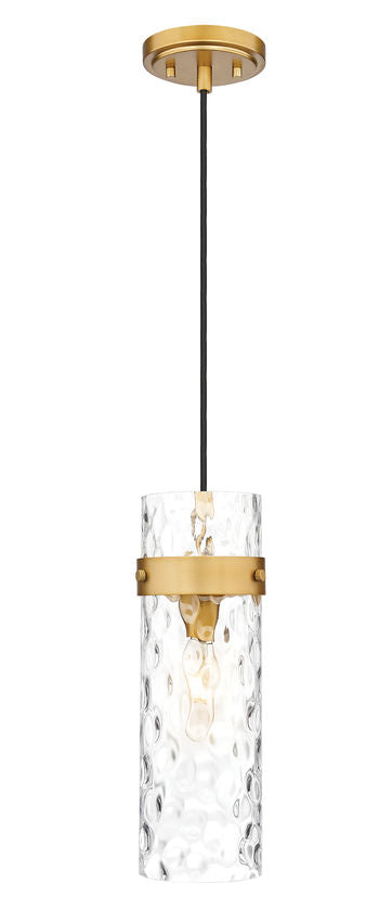 Z-Lite Fontaine 1-Light Rubbed Brass Frame Clear Waterglass Glass Shade Pendant Light