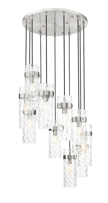 Z-Lite Fontaine 11-Lights Brushed Nickel Steel Frame Clear Waterglass Glass Shade Chandelier