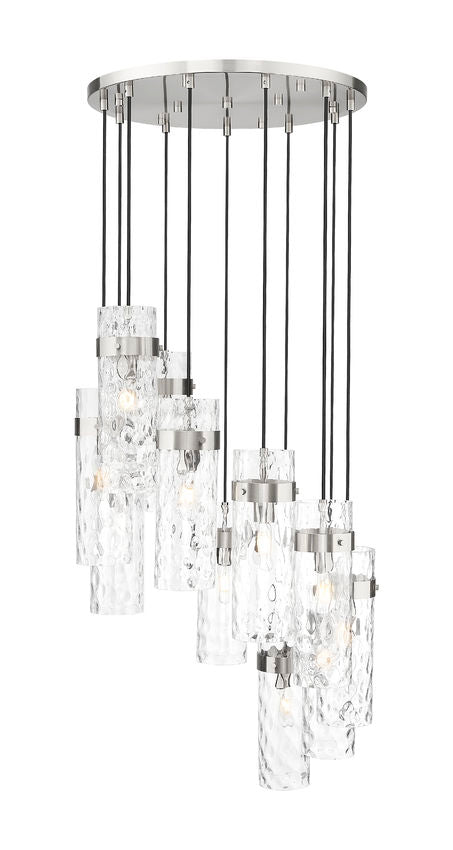 Z-Lite Fontaine 11-Lights Brushed Nickel Steel Frame Clear Waterglass Glass Shade Chandelier