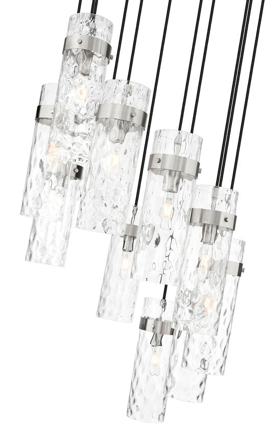 Z-Lite Fontaine 11-Lights Brushed Nickel Steel Frame Clear Waterglass Glass Shade Chandelier