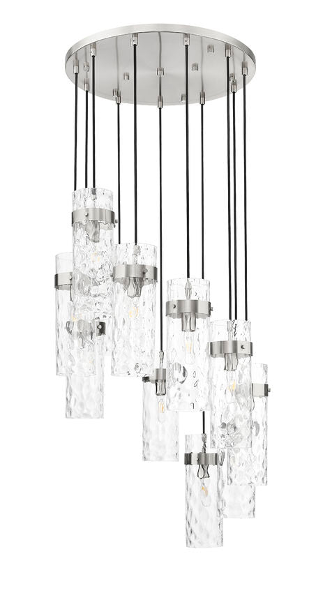 Z-Lite Fontaine 11-Lights Brushed Nickel Steel Frame Clear Waterglass Glass Shade Chandelier