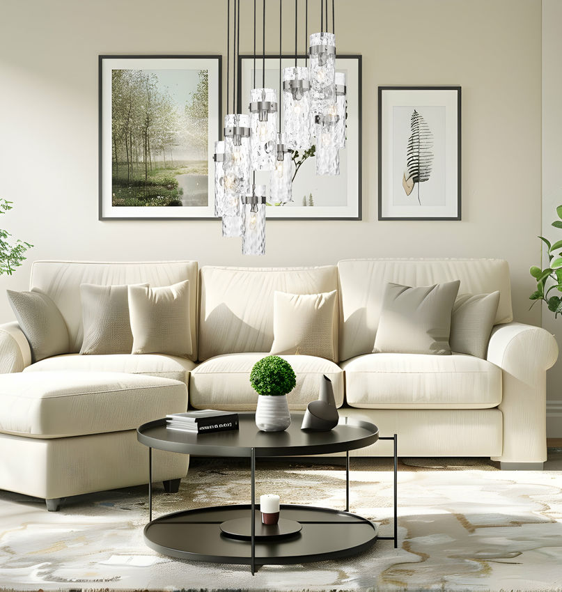 Z-Lite Fontaine 11-Lights Brushed Nickel Steel Frame Clear Waterglass Glass Shade Chandelier