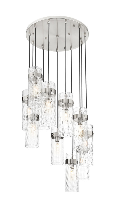 Z-Lite Fontaine 11-Lights Brushed Nickel Steel Frame Clear Waterglass Glass Shade Chandelier