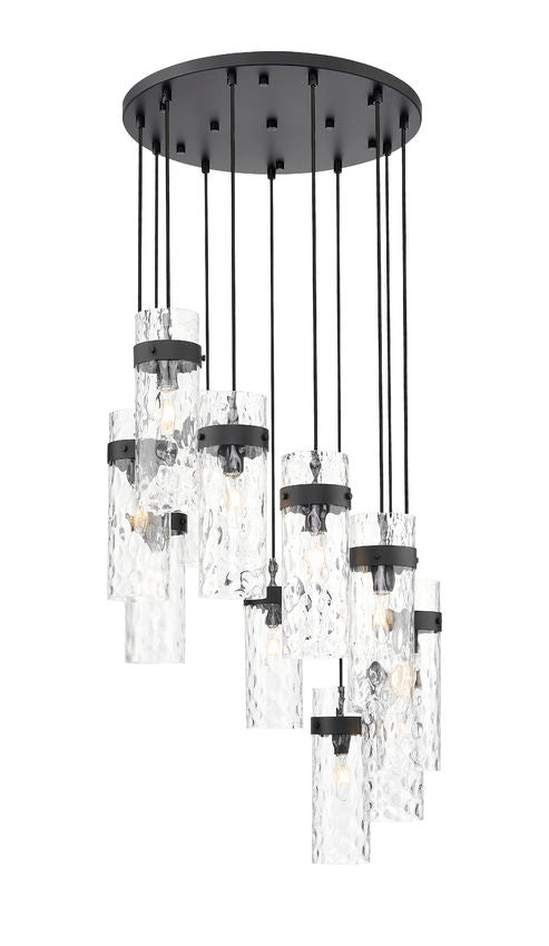 Z-Lite Fontaine 11-Lights Matte Black Steel Frame Clear Waterglass Glass Shade Chandelier