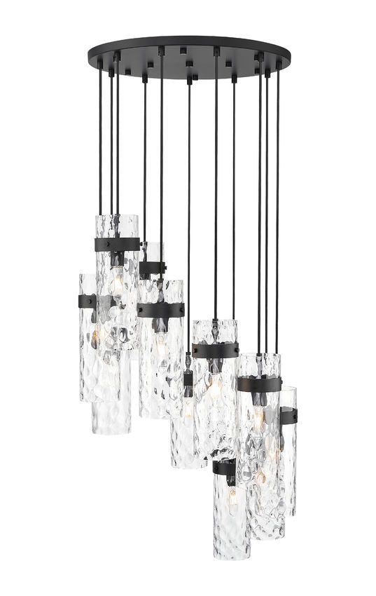 Z-Lite Fontaine 11-Lights Matte Black Steel Frame Clear Waterglass Glass Shade Chandelier