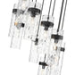 Z-Lite Fontaine 11-Lights Matte Black Steel Frame Clear Waterglass Glass Shade Chandelier
