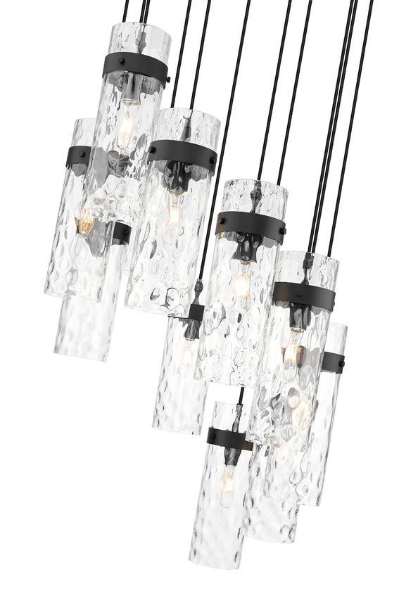 Z-Lite Fontaine 11-Lights Matte Black Steel Frame Clear Waterglass Glass Shade Chandelier