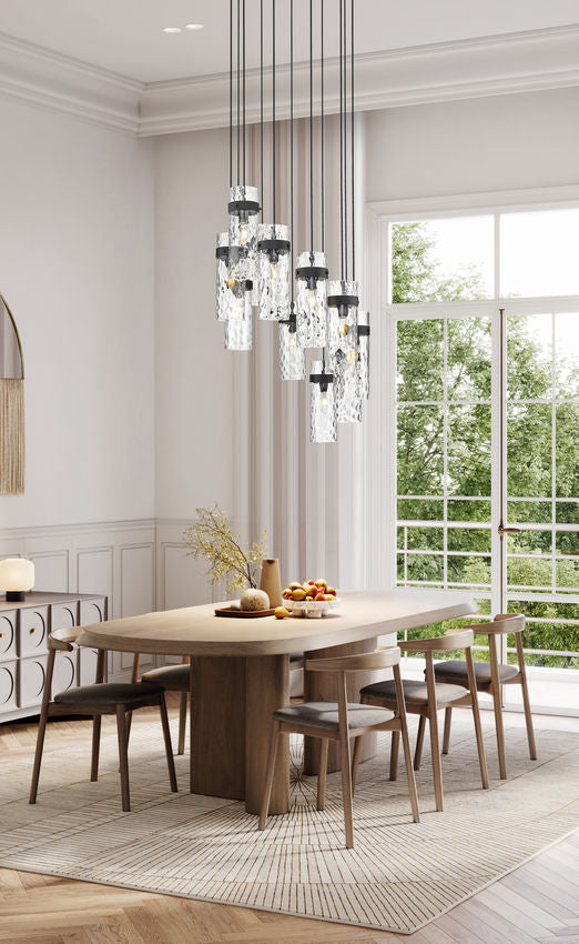 Z-Lite Fontaine 11-Lights Matte Black Steel Frame Clear Waterglass Glass Shade Chandelier