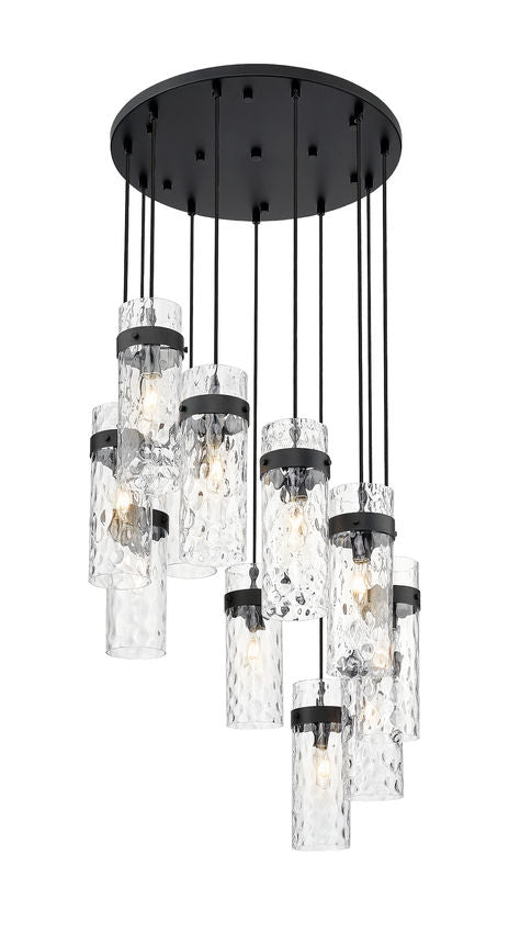 Z-Lite Fontaine 11-Lights Matte Black Steel Frame Clear Waterglass Glass Shade Chandelier
