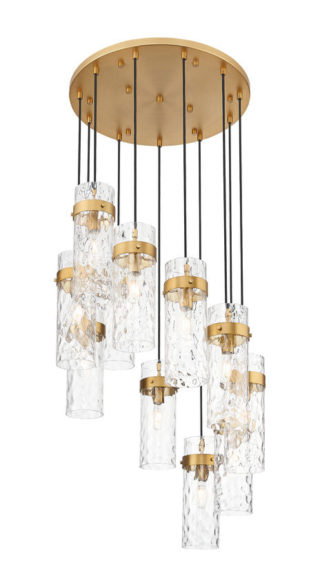 Z-Lite Fontaine 11-Lights Rubbed Brass Steel Frame Clear Waterglass Glass Shade Chandelier