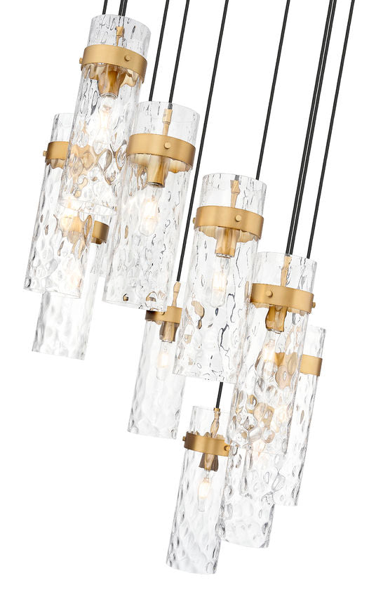 Z-Lite Fontaine 11-Lights Rubbed Brass Steel Frame Clear Waterglass Glass Shade Chandelier