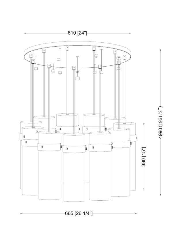 Z-Lite Fontaine 11-Lights Rubbed Brass Steel Frame Clear Waterglass Glass Shade Chandelier