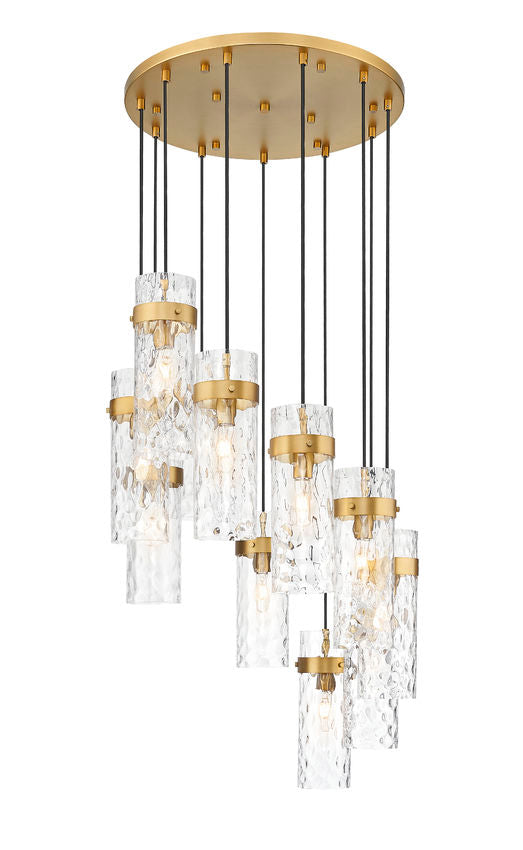 Z-Lite Fontaine 11-Lights Rubbed Brass Steel Frame Clear Waterglass Glass Shade Chandelier