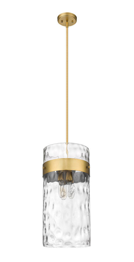 Z-Lite Fontaine 13" 4-Light Rubbed Brass Pendant Light With Clear Glass Shade