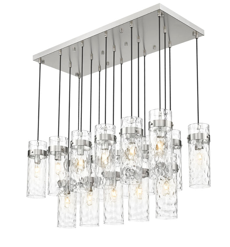 Z-Lite Fontaine 17-Lights Brushed Nickel Steel Frame Clear Waterglass Glass Shade Linear Chandelier