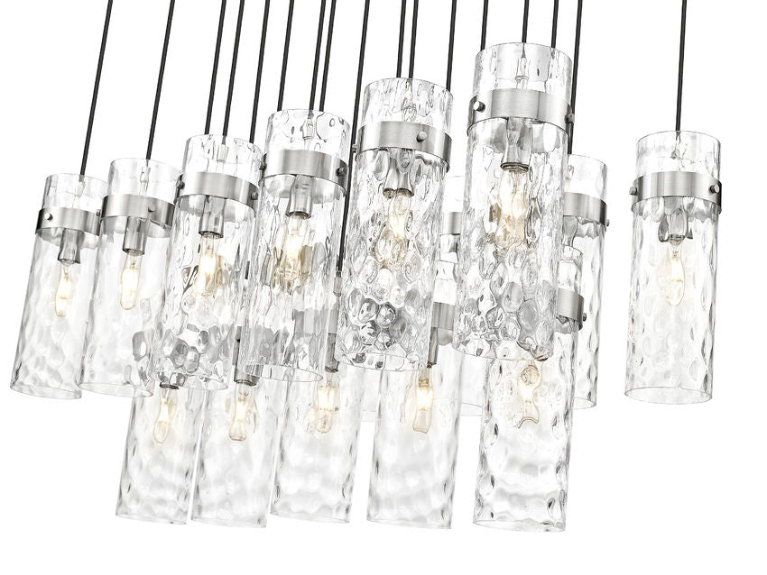 Z-Lite Fontaine 17-Lights Brushed Nickel Steel Frame Clear Waterglass Glass Shade Linear Chandelier