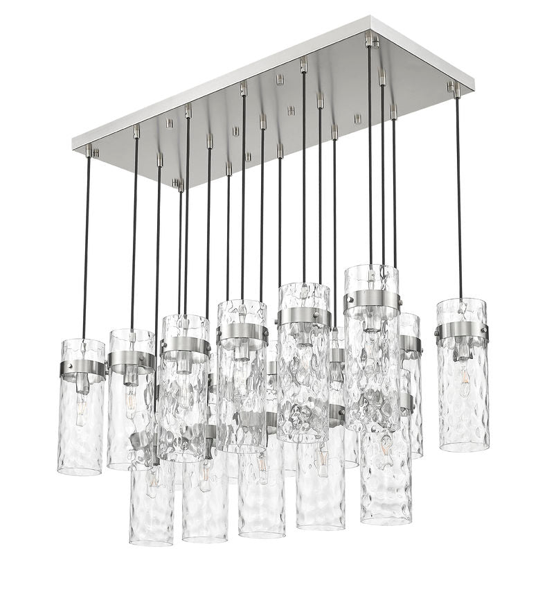 Z-Lite Fontaine 17-Lights Brushed Nickel Steel Frame Clear Waterglass Glass Shade Linear Chandelier