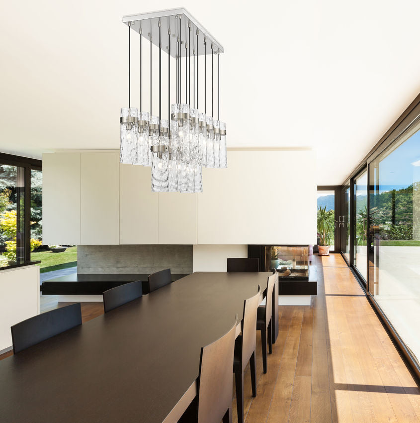 Z-Lite Fontaine 17-Lights Brushed Nickel Steel Frame Clear Waterglass Glass Shade Linear Chandelier