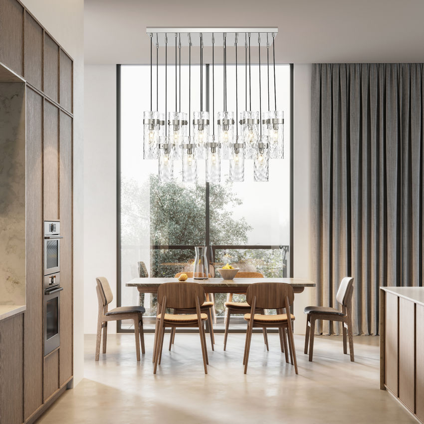 Z-Lite Fontaine 17-Lights Brushed Nickel Steel Frame Clear Waterglass Glass Shade Linear Chandelier