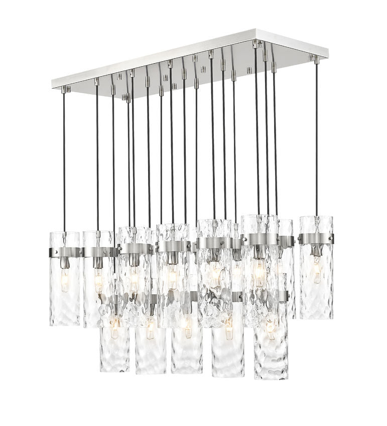 Z-Lite Fontaine 17-Lights Brushed Nickel Steel Frame Clear Waterglass Glass Shade Linear Chandelier