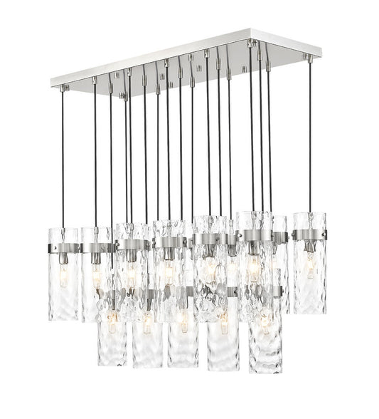 Z-Lite Fontaine 17-Lights Brushed Nickel Steel Frame Clear Waterglass Glass Shade Linear Chandelier