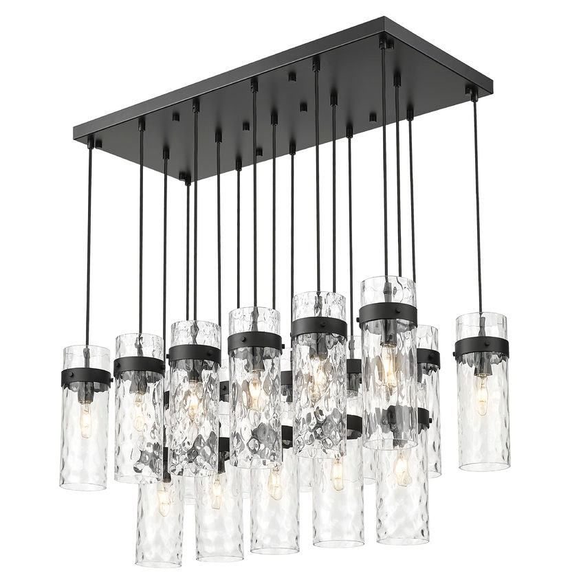 Z-Lite Fontaine 17-Lights Matte Black Steel Frame Clear Waterglass Glass Shade Linear Chandelier