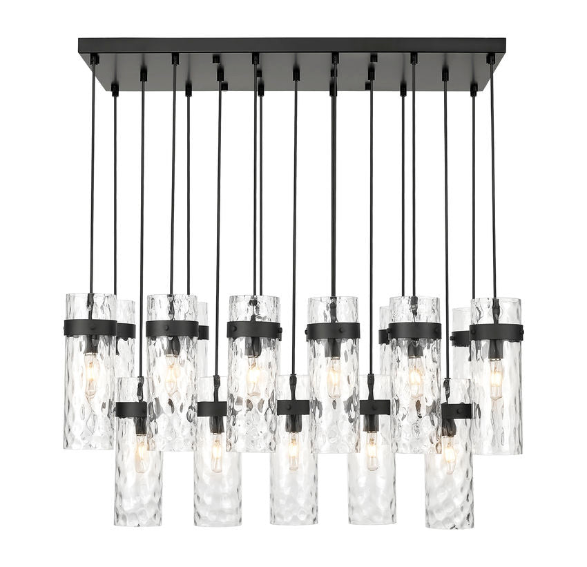 Z-Lite Fontaine 17-Lights Matte Black Steel Frame Clear Waterglass Glass Shade Linear Chandelier
