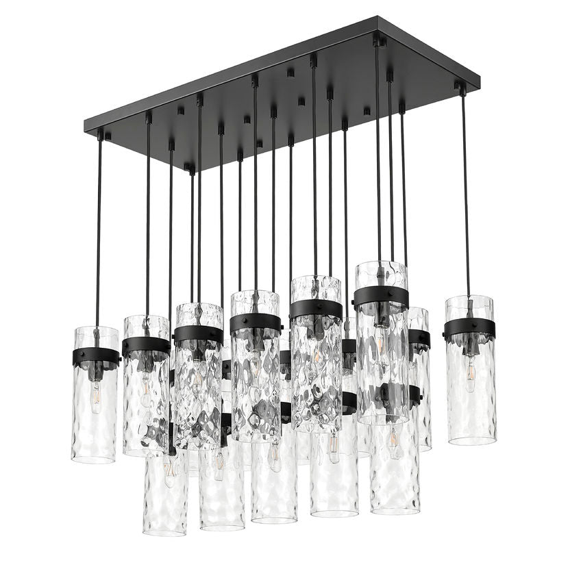 Z-Lite Fontaine 17-Lights Matte Black Steel Frame Clear Waterglass Glass Shade Linear Chandelier