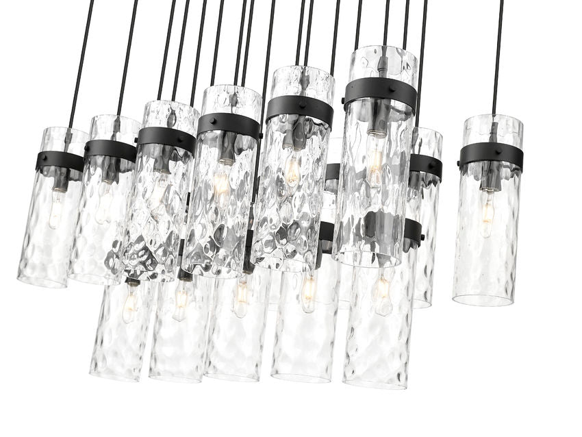 Z-Lite Fontaine 17-Lights Matte Black Steel Frame Clear Waterglass Glass Shade Linear Chandelier